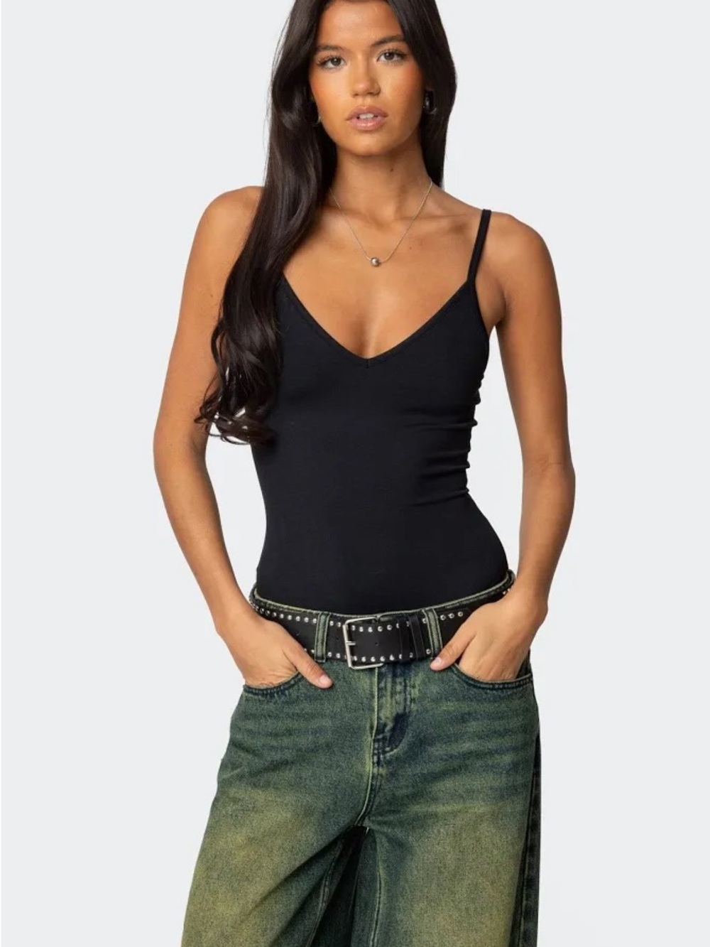 Edikted Black V-Neck Spaghetti Strap Bodysuit - Women's